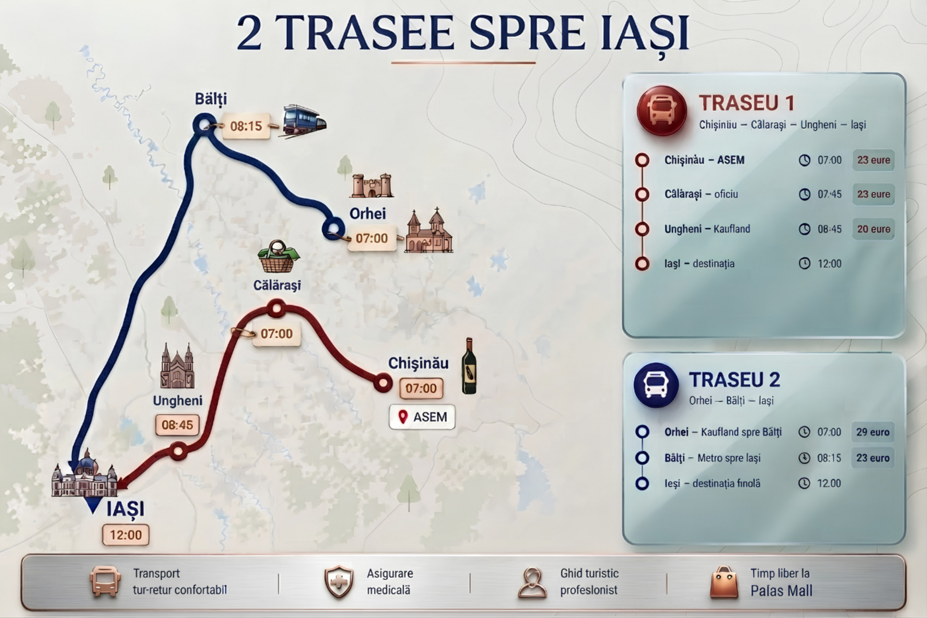 Harta celor două trasee spre Iași